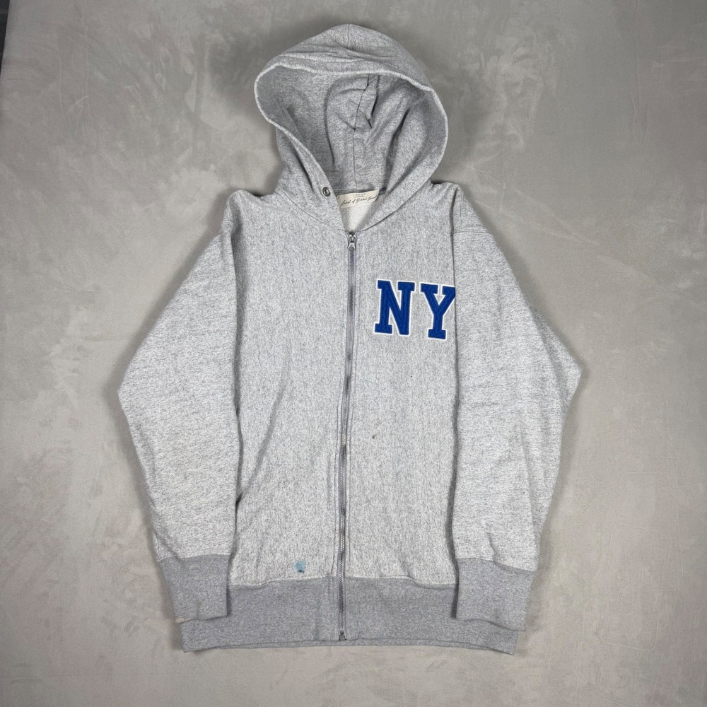 Y2K Mens L.O.G.G. NY Applique Zip Up Hoodie Streetwear Grey XL